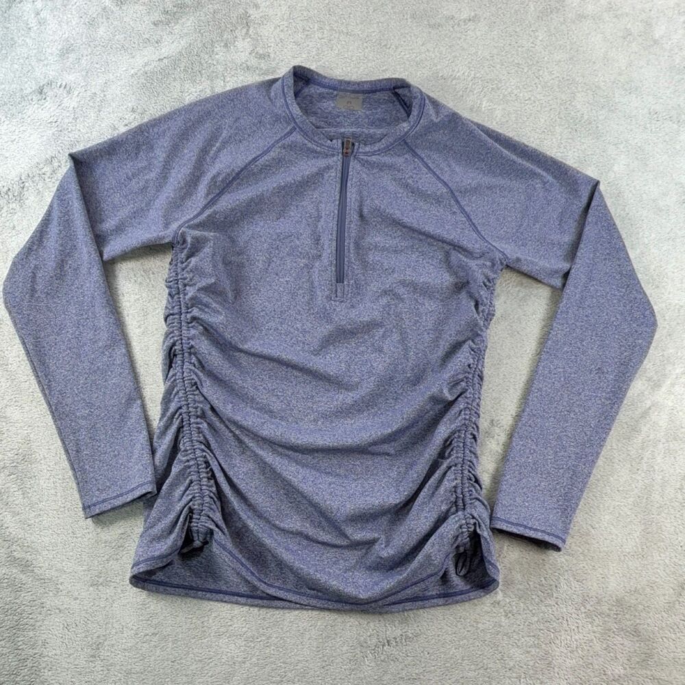 CALIA Women's M Long Sleeve Mock Neck Zip Jersey Top Ruched Blue Athletic Yoga